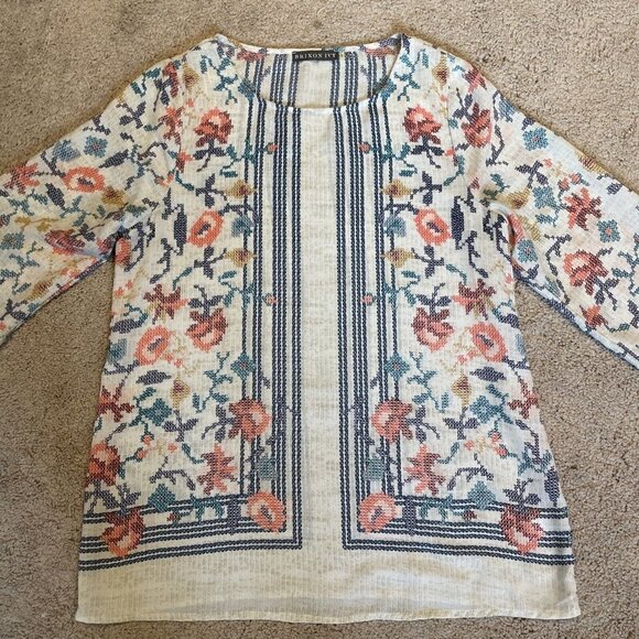 Brixon Ivy Stitch Fix Shirt Floral Top Tunic Ellie Cross Stitch Pattern Size S - Picture 6 of 13